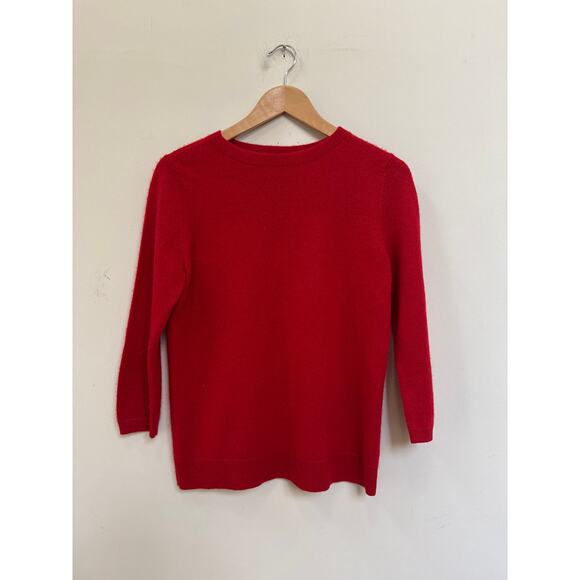Talbots Red Cashmere Sweater 3/4 sleeve preppy classic Christmas academia - Picture 1 of 3